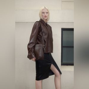 Aritzia Babaton black Pegu faux leather pencil skirt size 00